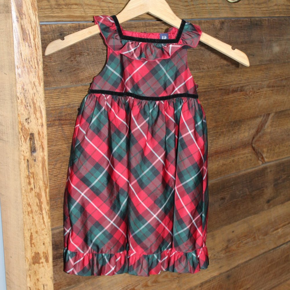 Baby Gap red & green plaid taffeta Christmas dress